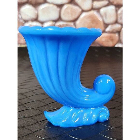Vtg Blue Slag Glass Akro Agate NYC Vogue Merc Co. Toothpick Holder Cornucopia - Picture 6 of 9